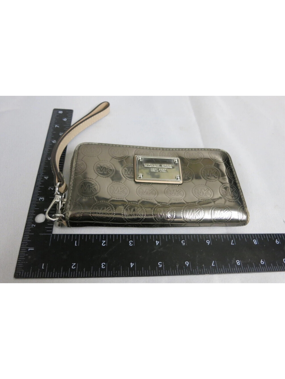 Michael Kors Women’s Monogram Silver Mirror Patent Zip around Wallet